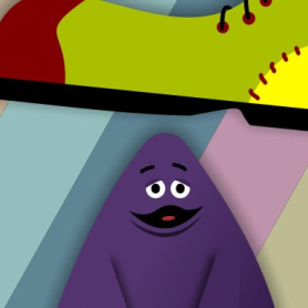 Grimace vs giant clown shoes